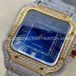 AMG Factory Cartier Santos 40mm Full Diamond Gold Diamond Steel Roman Number Blue Dial
