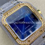 AMG Factory Cartier Santos 40mm Full Diamond Gold Diamond Steel Roman Number Blue Dial