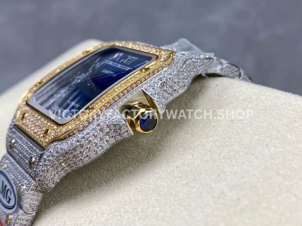 AMG Factory Cartier Santos 40mm Full Diamond Gold Diamond Steel Roman Number Blue Dial