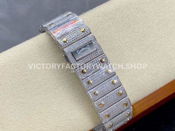 AMG Factory Cartier Santos 40mm Full Diamond Gold Diamond Steel Roman Number Blue Dial