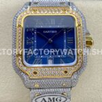 AMG Factory Cartier Santos 40mm full diamond gold blue dial
