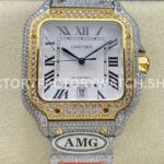 AMG Factory Cartier Santos 40mm Full Diamond Gold Diamond Steel Roman Number White Dial (5) AMG Factory Cartier Santos 40mm full diamond gold white dial