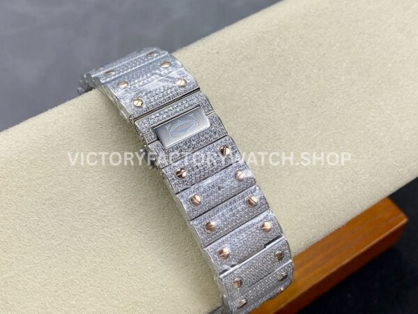AMG Factory Cartier Santos 40mm Full Diamond Rose Gold Diamond Steel Roman Number Blue Dial