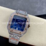 AMG Factory Cartier Santos 40mm Full Diamond Rose Gold Diamond Steel Roman Number Blue Dial