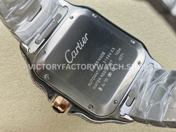 AMG Factory Cartier Santos 40mm Full Diamond Rose Gold Diamond Steel Roman Number Blue Dial