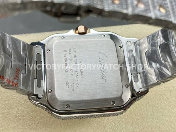 AMG Factory Cartier Santos 40mm Full Diamond Rose Gold Diamond Steel Roman Number White Dial