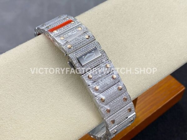 AMG Factory Cartier Santos 40mm Full Diamond Rose Gold Diamond Steel Roman Number White Dial