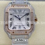 AMG Factory Cartier Santos 40mm full diamond rose gold white dial