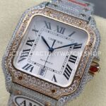 AMG Factory Cartier Santos 40mm Full Diamond Rose Gold Diamond Steel Roman Number White Dial