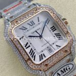 AMG Factory Cartier Santos 40mm Full Diamond Rose Gold Diamond Steel Roman Number White Dial