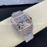 AMG Factory Cartier Santos 40mm Full Diamond Rose Gold Diamond Steel Rose Gold Roman Number Diamond Dial (1 AMG Factory Cartier Santos 40mm Full Diamond Rose Gold Diamond Steel Rose Gold Roman Number Diamond Dial
