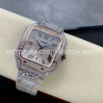 AMG Factory Cartier Santos 40mm Full Diamond Rose Gold Diamond Steel Rose Gold Roman Number Diamond Dial (1) AMG Factory Cartier Santos 40mm Full Diamond Rose Gold Diamond Steel Rose Gold Roman Number Diamond Dial