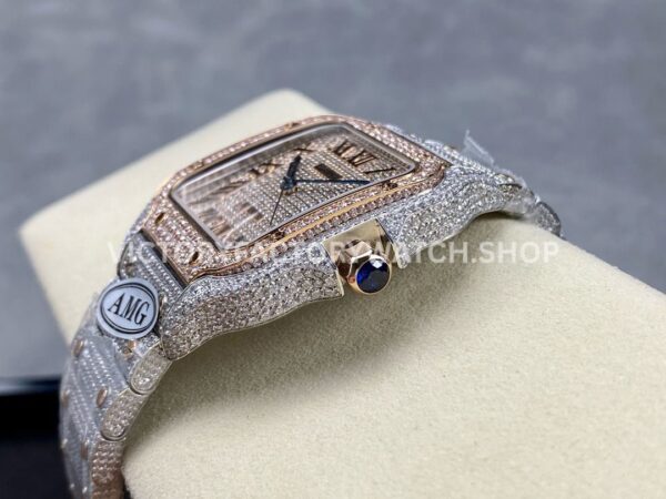 AMG Factory Cartier Santos 40mm Full Diamond Rose Gold Diamond Steel Rose Gold Roman Number Diamond Dial (1 (3) AMG Factory Cartier Santos 40mm Full Diamond Rose Gold Diamond Steel Rose Gold Roman Number Diamond Dial