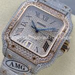AMG Factory Cartier Santos 40mm Full Diamond Rose Gold Diamond Steel Rose Gold Roman Number Diamond Dial (1 (4) AMG Factory Cartier Santos 40mm Full Diamond Rose Gold Diamond Steel Rose Gold Roman Number Diamond Dial