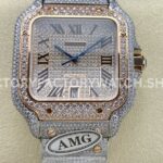 AMG Factory Cartier Santos 40mm Full Diamond Rose Gold Diamond Steel Rose Gold Roman Number Diamond Dial (1 (5) AMG Factory Cartier Santos 40mm full diamond rose gold diamond dial