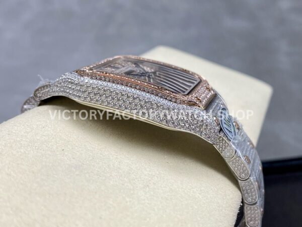 AMG Factory Cartier Santos 40mm Full Diamond Rose Gold Diamond Steel Rose Gold Roman Number Diamond Dial (1 (6) AMG Factory Cartier Santos 40mm Full Diamond Rose Gold Diamond Steel Rose Gold Roman Number Diamond Dial