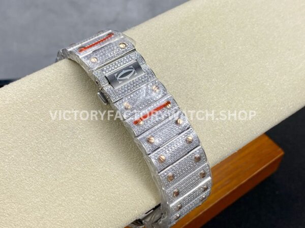 AMG Factory Cartier Santos 40mm Full Diamond Rose Gold Diamond Steel Rose Gold Roman Number Diamond Dial (1 (9) AMG Factory Cartier Santos 40mm Full Diamond Rose Gold Diamond Steel Rose Gold Roman Number Diamond Dial