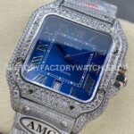 AMG Factory Cartier Santos 40mm Full Diamond Steel Roman Number Blue Dial (1) AMG Factory Cartier Santos 40mm Full Diamond Steel Roman Number Blue Dial