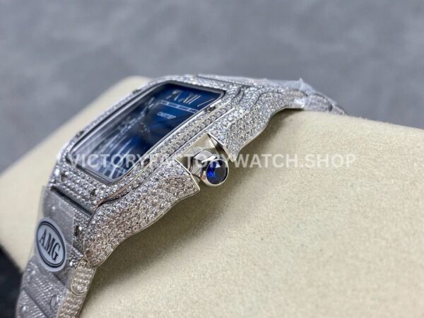 AMG Factory Cartier Santos 40mm Full Diamond Steel Roman Number Blue Dial (3) AMG Factory Cartier Santos 40mm Full Diamond Steel Roman Number Blue Dial