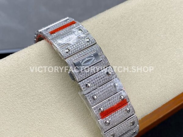 AMG Factory Cartier Santos 40mm Full Diamond Steel Roman Number Blue Dial (6) AMG Factory Cartier Santos 40mm Full Diamond Steel Roman Number Blue Dial