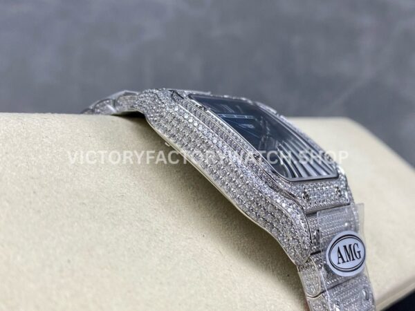 AMG Factory Cartier Santos 40mm Full Diamond Steel Roman Number Blue Dial (7) AMG Factory Cartier Santos 40mm Full Diamond Steel Roman Number Blue Dial