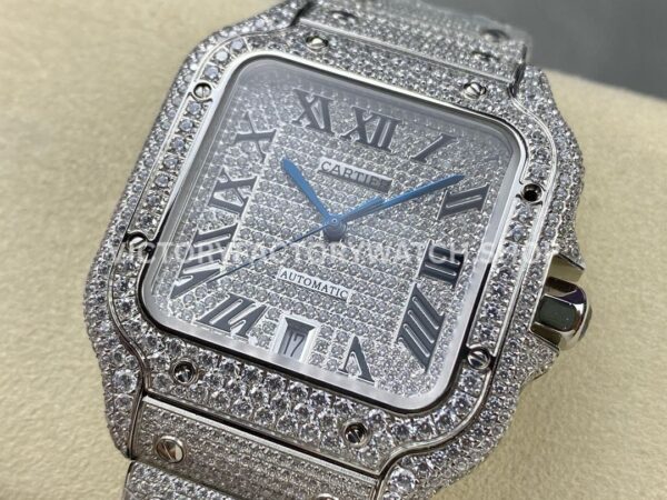 AMG Factory Cartier Santos 40mm Full Diamond Steel Roman Number Diamond Dial (2) AMG Factory Cartier Santos 40mm Full Diamond Steel Roman Number Diamond Dial