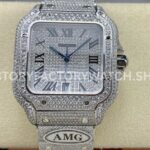 AMG Factory Cartier Santos 40mm Full Diamond Steel Roman Number Diamond Dial (3) AMG Factory Cartier Santos 40mm full diamond diamond dial
