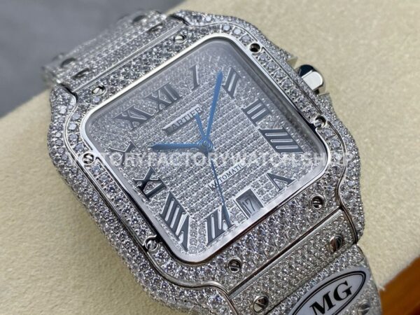 AMG Factory Cartier Santos 40mm Full Diamond Steel Roman Number Diamond Dial (5) AMG Factory Cartier Santos 40mm Full Diamond Steel Roman Number Diamond Dial