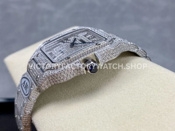 AMG Factory Cartier Santos 40mm Full Diamond Steel Roman Number Diamond Dial (7) AMG Factory Cartier Santos 40mm Full Diamond Steel Roman Number Diamond Dial