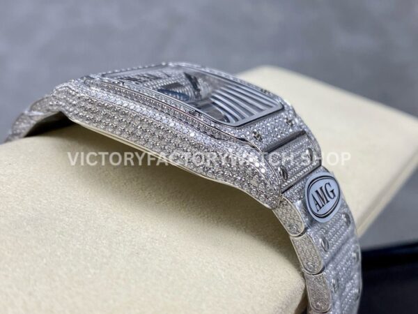 AMG Factory Cartier Santos 40mm Full Diamond Steel Roman Number Diamond Dial (8) AMG Factory Cartier Santos 40mm Full Diamond Steel Roman Number Diamond Dial