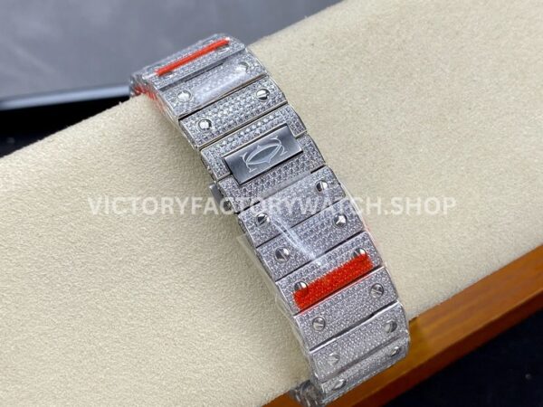 AMG Factory Cartier Santos 40mm Full Diamond Steel Roman Number White Dial