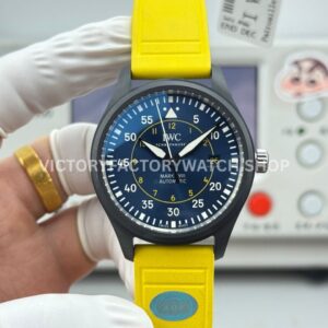 AOF Factory IWC Pilot 41mm Ceramic Rubber Strap Blue Dial (2) AOF Factory IWC Pilot 41mm yellow strap blue dial replica watch