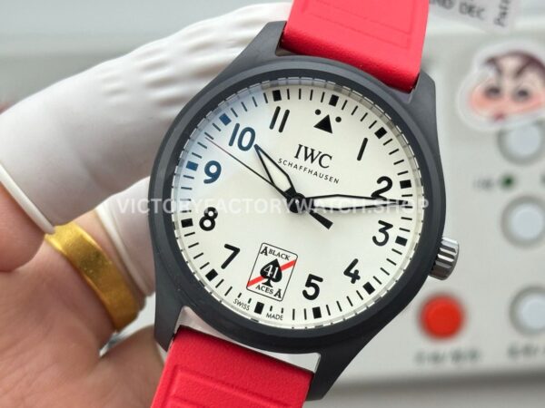 AOF Factory IWC Pilot Black Aces IW326905 41mm Black Ceramic Red Rubber Strap White Dial (3) AOF Factory IWC Pilot Black Aces IW326905 41mm Black Ceramic Red Rubber Strap White Dial