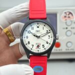 AOF Factory IWC Pilot Black Aces IW326905 41mm Black Ceramic Red Rubber Strap White Dial (5) AOF Factory IWC Pilot Black Aces IW326905 41mm red strap replica watch