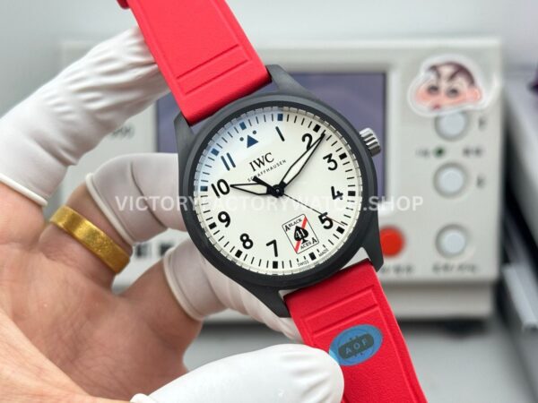 AOF Factory IWC Pilot Black Aces IW326905 41mm Black Ceramic Red Rubber Strap White Dial (6) AOF Factory IWC Pilot Black Aces IW326905 41mm Black Ceramic Red Rubber Strap White Dial