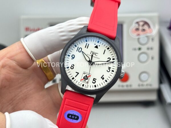 AOF Factory IWC Pilot Black Aces IW326905 41mm Black Ceramic Red Rubber Strap White Dial (7) AOF Factory IWC Pilot Black Aces IW326905 41mm Black Ceramic Red Rubber Strap White Dial