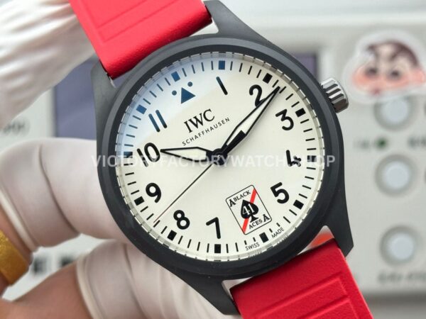 AOF Factory IWC Pilot Black Aces IW326905 41mm Black Ceramic Red Rubber Strap White Dial (8) AOF Factory IWC Pilot Black Aces IW326905 41mm Black Ceramic Red Rubber Strap White Dial