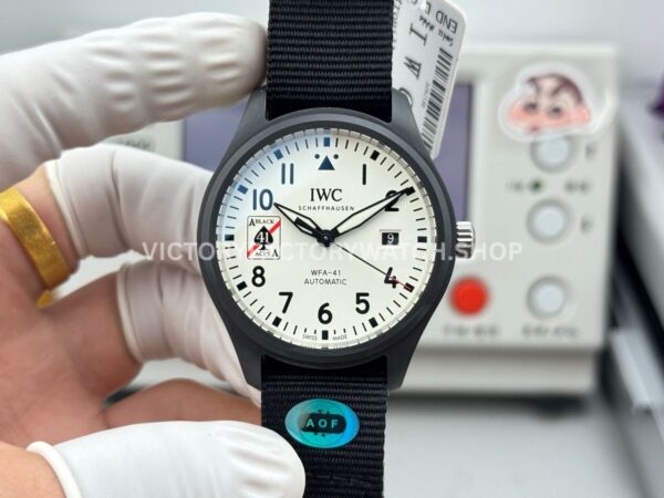 AOF Factory IWC Pilot Black Aces IW326905 41mm Ceramic Textile Strap White Dial (1) AOF Factory IWC Pilot Black Aces IW326905 41mm white dial replica watch