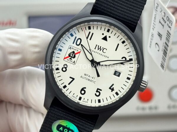 AOF Factory IWC Pilot Black Aces IW326905 41mm Ceramic Textile Strap White Dial (4) AOF Factory IWC Pilot Black Aces IW326905 41mm Ceramic Textile Strap White Dial