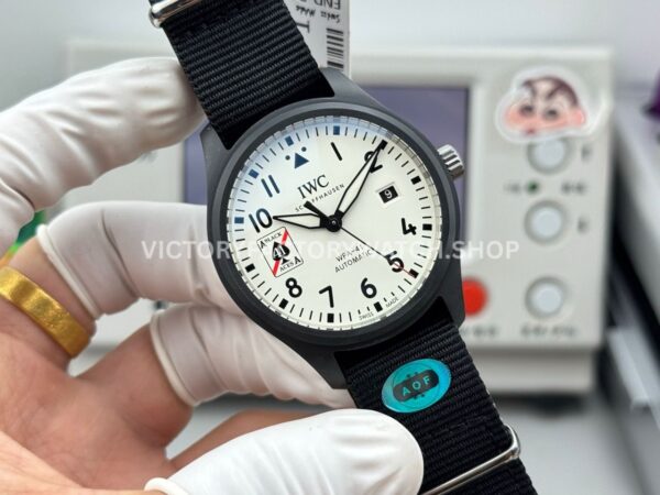 AOF Factory IWC Pilot Black Aces IW326905 41mm Ceramic Textile Strap White Dial (8) AOF Factory IWC Pilot Black Aces IW326905 41mm Ceramic Textile Strap White Dial