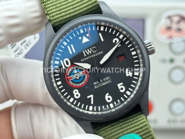 AOF Factory IWC Pilot Mark XVIII IW324712 41mm Black Ceramic Textile Strap Black Dial (3) AOF Factory IWC Pilot Mark XVIII IW324712 41mm Black Ceramic Textile Strap Black Dial