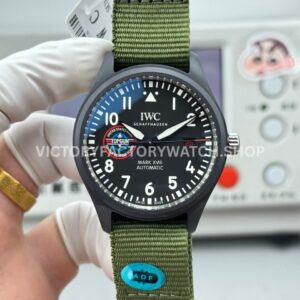 AOF Factory IWC Pilot Mark XVIII IW324712 41mm Black Ceramic Textile Strap Black Dial (6) AOF Factory IWC Pilot Mark XVIII IW324712 41mm black dial replica watch