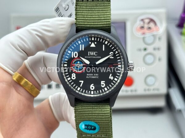 AOF Factory IWC Pilot Mark XVIII IW324712 41mm Black Ceramic Textile Strap Black Dial (6) AOF Factory IWC Pilot Mark XVIII IW324712 41mm black dial replica watch