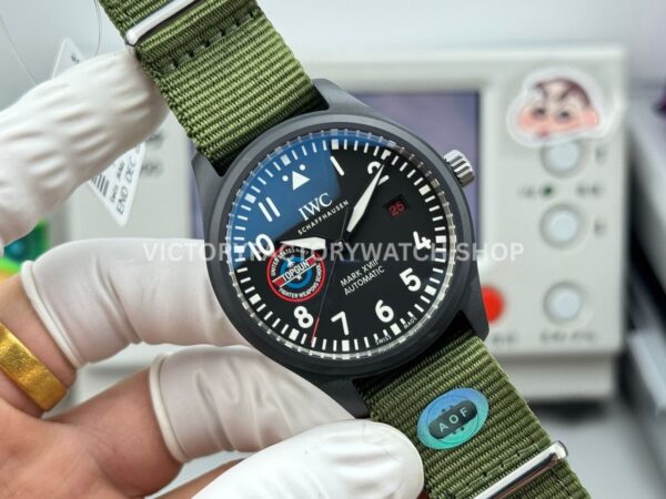 AOF Factory IWC Pilot Mark XVIII IW324712 41mm Black Ceramic Textile Strap Black Dial (7) AOF Factory IWC Pilot Mark XVIII IW324712 41mm Black Ceramic Textile Strap Black Dial