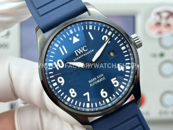 AOF Factory IWC Pilot Mark Xviii IW324703 41mm Black Ceramic Blue Rubber Strap Blue Dial (3) AOF Factory IWC Pilot Mark XVIII IW324703 41mm Black Ceramic Blue Rubber Strap Blue Dial