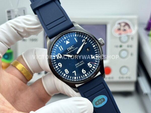 AOF Factory IWC Pilot Mark Xviii IW324703 41mm Black Ceramic Blue Rubber Strap Blue Dial (5) AOF Factory IWC Pilot Mark XVIII IW324703 41mm Black Ceramic Blue Rubber Strap Blue Dial