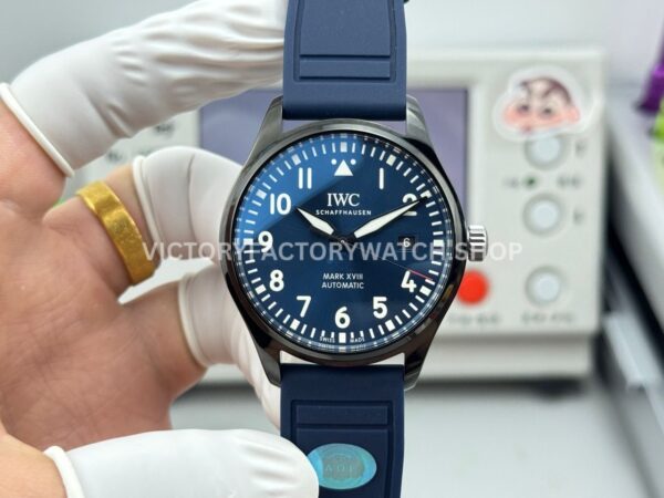 AOF Factory IWC Pilot Mark Xviii IW324703 41mm Black Ceramic Blue Rubber Strap Blue Dial (6) AOF Factory IWC Pilot Mark XVIII IW324703 41mm blue dial replica watch