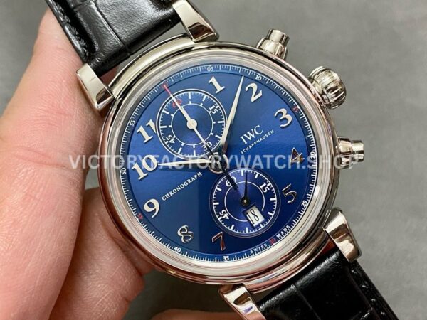 APS Factory IWC Da Vinci Chronograph IW393402 42mm Steel Leather Strap Arabic Numerals Blue Dial (4) APS Factory IWC Da Vinci Chronograph IW393402 42mm Steel Leather Strap Arabic Numerals Blue Dial
