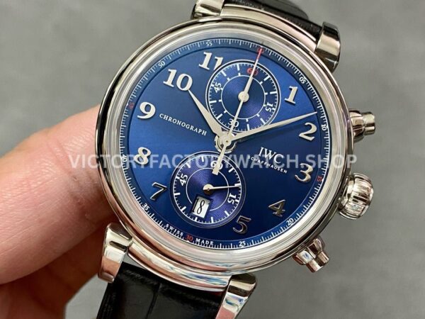 APS Factory IWC Da Vinci Chronograph IW393402 42mm Steel Leather Strap Arabic Numerals Blue Dial (6) APS Factory IWC Da Vinci Chronograph IW393402 42mm Steel Leather Strap Arabic Numerals Blue Dial