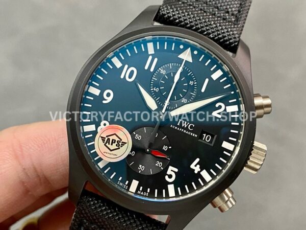 APS Factory IWC Pilot Chronograph Top Gun IW389001 44mm Ceramic Textile Strap Arabic Numerals Black Dial (3) APS Factory IWC Pilot Chronograph Top Gun IW389001 44mm Ceramic Textile Strap Arabic Numerals Black Dial